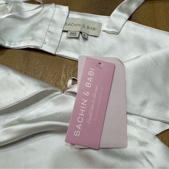 Sachin & Babi‎ Bride White Satin Midi Dress Size 8 Plunge Neckline Side Cutout - Picture 12 of 16